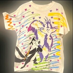 Vtg 90s Warner Bros looney toons Pepe Le Pew graphics paint splatter shirt M
